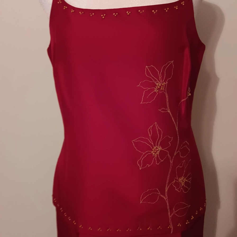 Ruby Red Embroidered Beeded Top With Matching Cap… - image 5